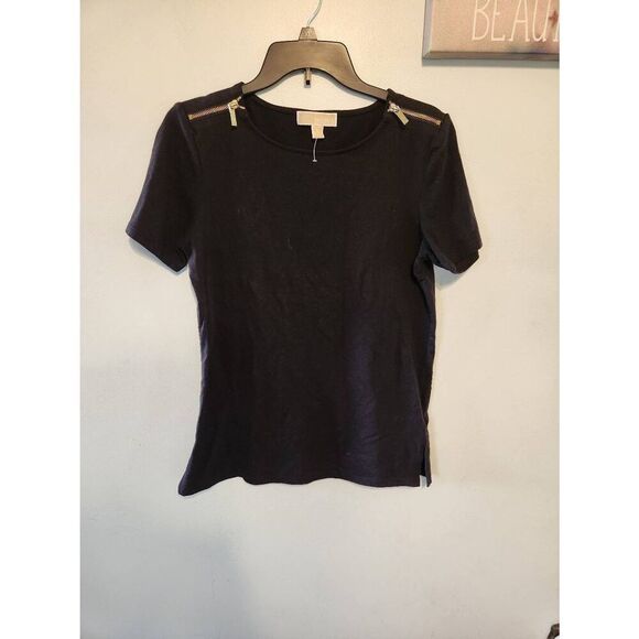 Michael Kors Womens Black Top Double Shoulder Zippers Size Medium - Picture 1 of 4